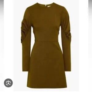 Olive green Tibi Florence puff sleeve mini dress. Size 0.